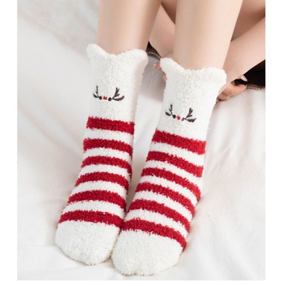 Red Striped Fuzzy Socks